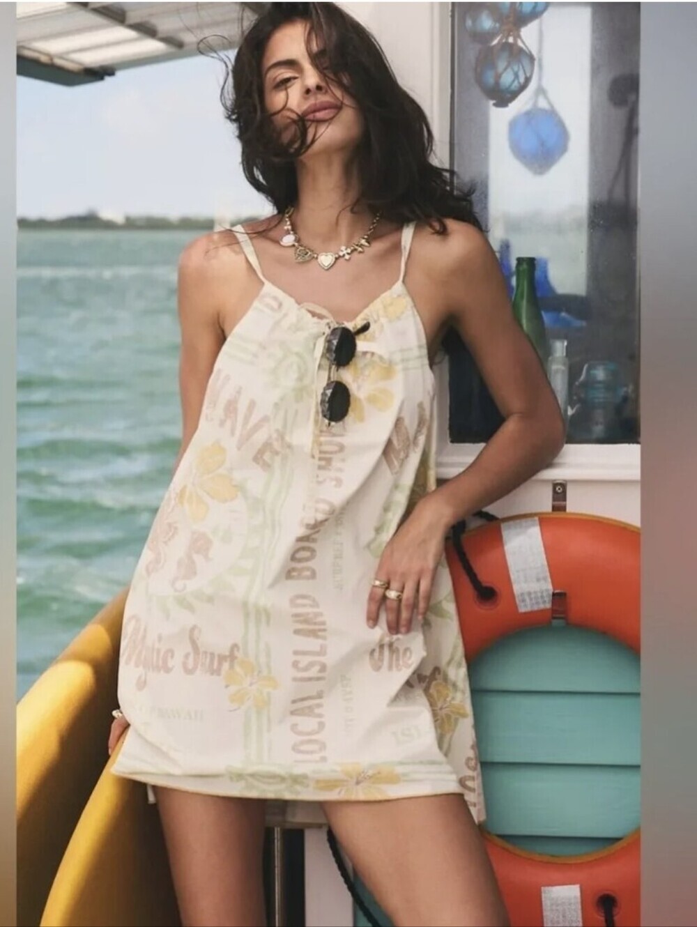 NWT BDG by Urban Outfitters Tie Front Maui Surfer Print Mini Dress